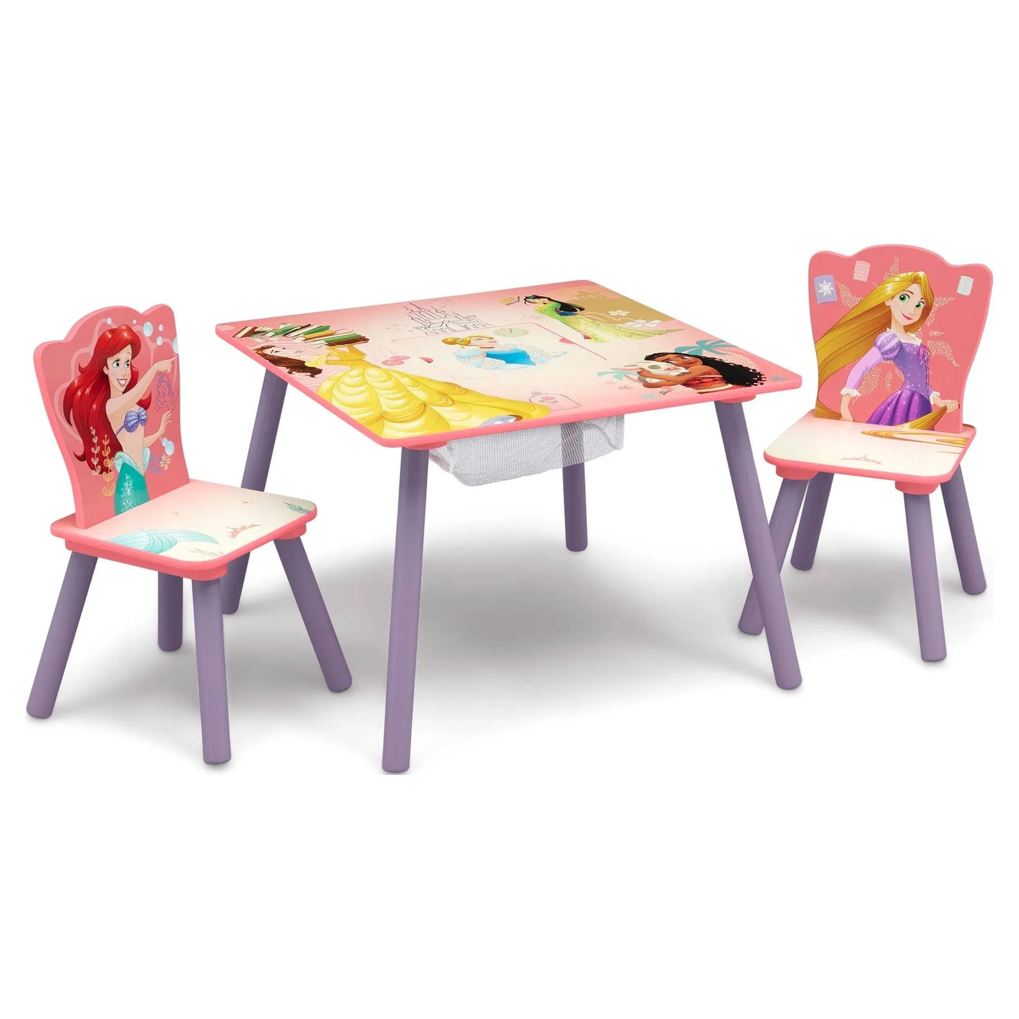 Delta Children Kids Table and Chair Set with Storage (2 Chairs Included) - Ideal for Arts & Crafts, Snack Time, Homeschooling, Homework & More, Disney Princess