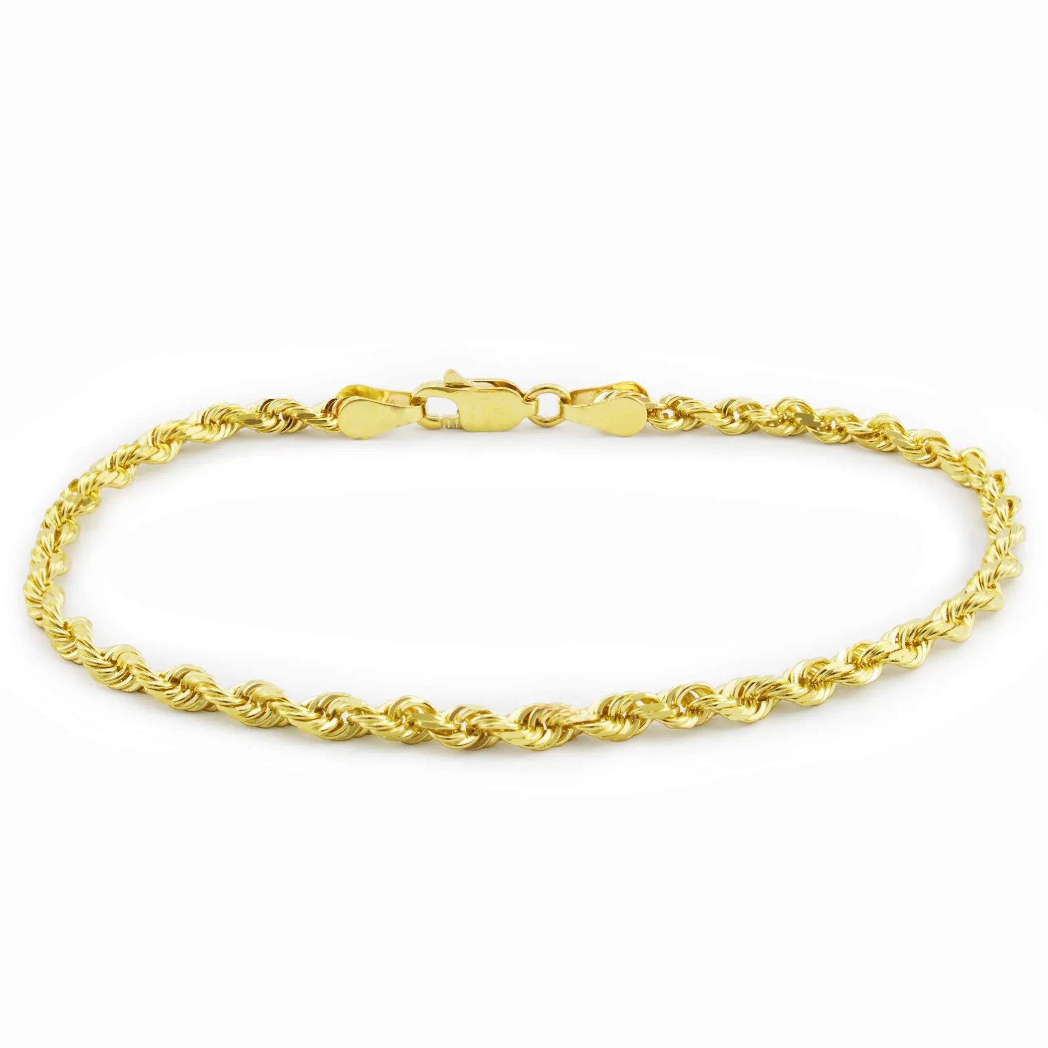 Nuragold 10K Yellow Gold 2mm Rope Chain Diamond Cut Bracelet or Anklet, Womens ...