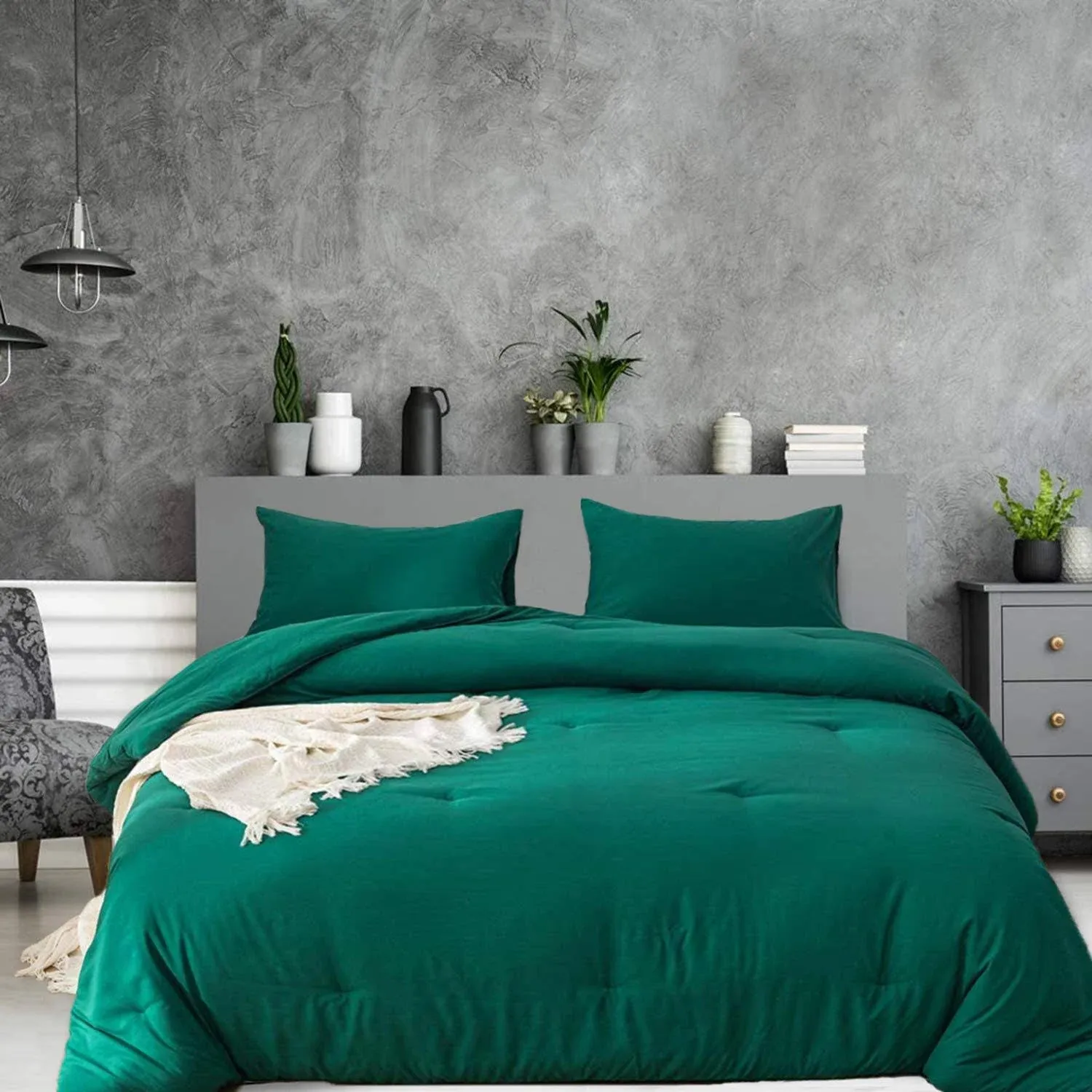 Houseri Emerald Green Comforter Set Queen Dark Green Comforter Bedding Sets Queen Men Forest Green Bedding Noble Blackish Green Comforter Queen for Teen Boys Emerald Dorm Bedding Quilts Queen Size