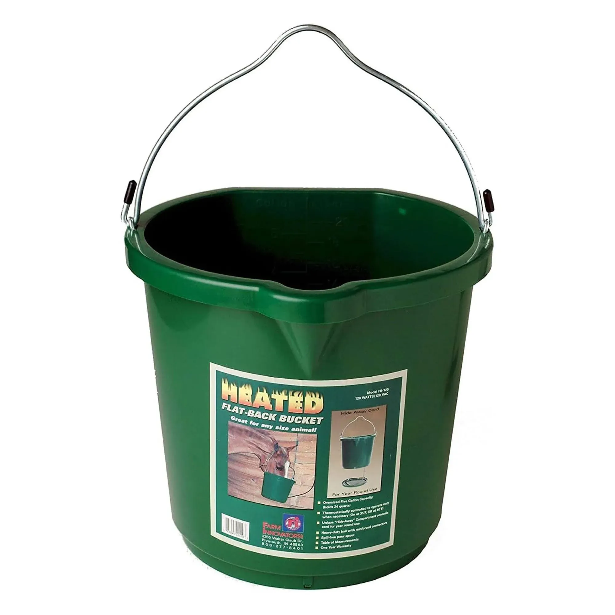 Farm Innovators 338591 Heated Flat Back Bucket, Green, 5 Gal