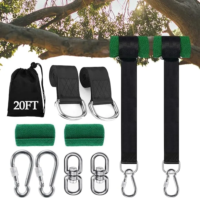 Werfeito Extra Long Tree Swing Straps, 3FT/10FT/20FT/30FT Tree Swing Hanging Straps Kit Holds 5000 lbs with Tree Protector, Heavy Duty Carabiner and Swivel Perfect for Swings & Hammocks (20 FT)Werfeito Extra Long Tree Swing Straps, 3FT/10FT/20FT/30FT Tre