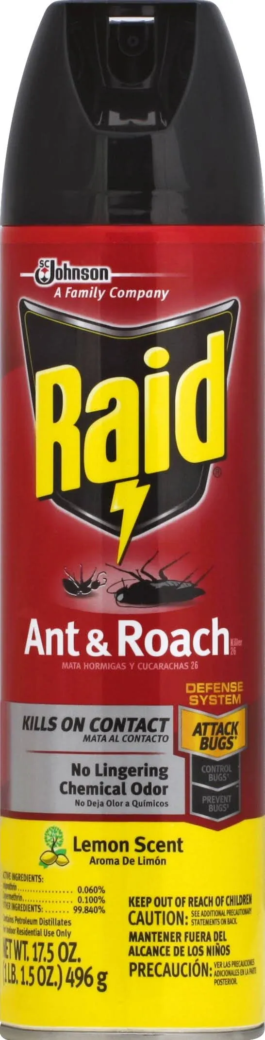 Raid Ant & Roach Killer 26, Lemon Scent, 17.5 oz