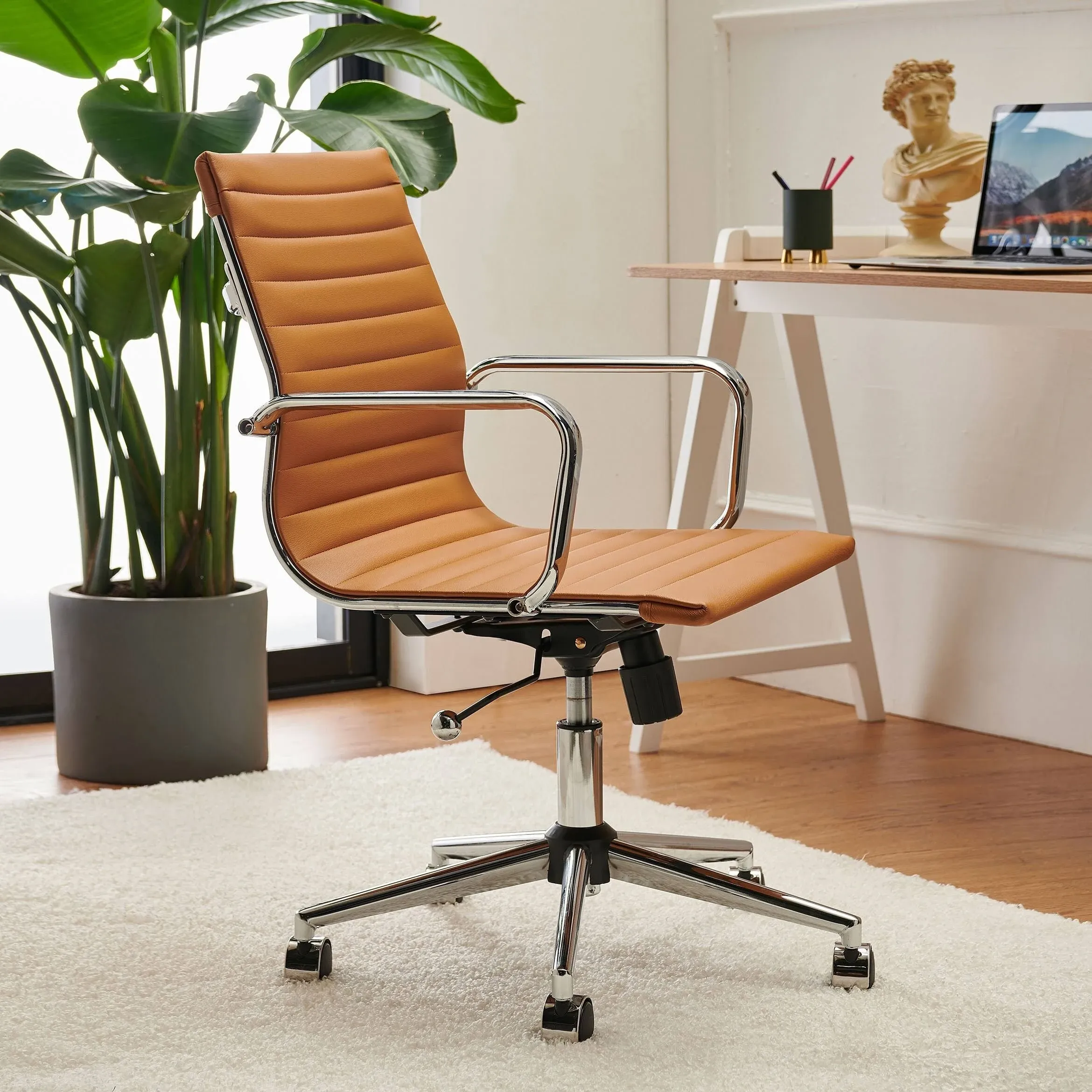 CAROCC Ribbed Computer Office Chair Swivel Lift tilt function Ergonomic Premium Leather Desk Armchair