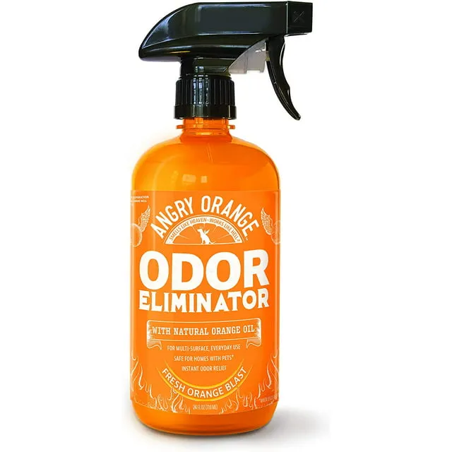 Angry Orange Pet Odor Eliminator for Strong Odor - Enzyme Deodorizer for Home Odor - Dog or Cat Pee Smells on Carpet, Furniture & Indoor Outdoor - 24 Fl Ounces - Puppy Supplies - Fresh Clean Scent