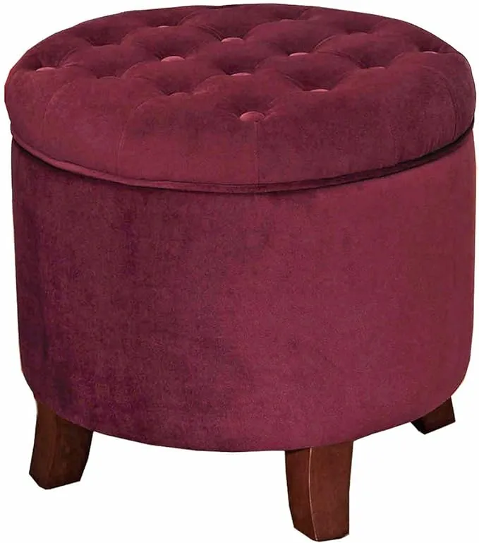  Home Decor | Upholstered Round Velvet Tufted Foot Rest Ottoman | Mocha Velvet