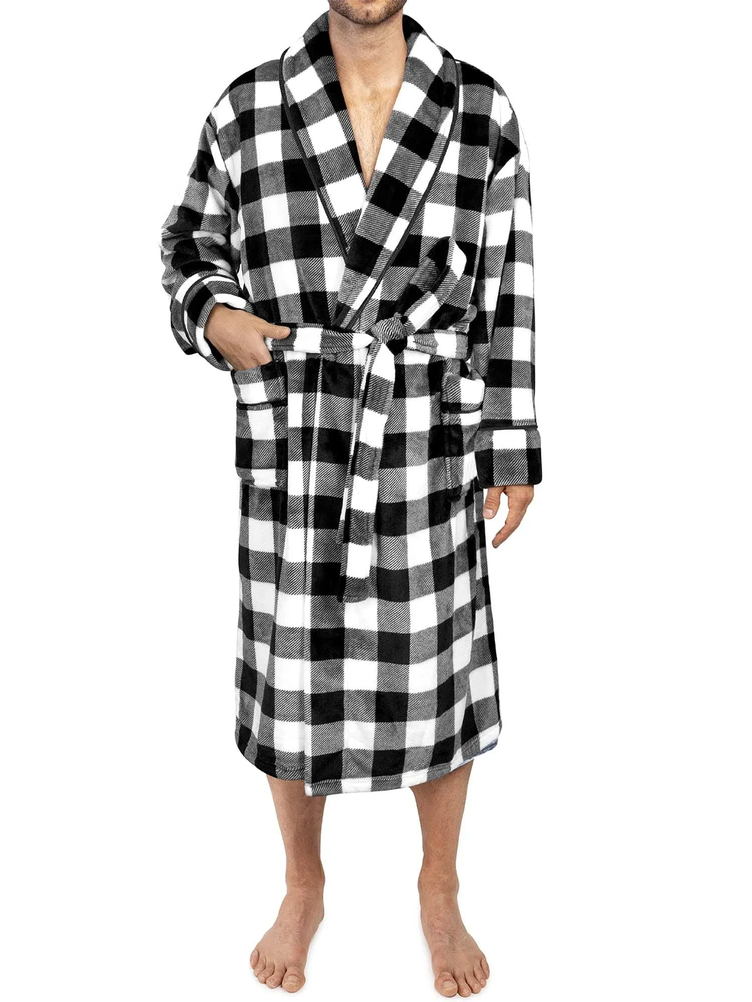 PAVILIA Fleece Mens Robe, Plush Flannel Robe for Men, Soft Bathrobe Mens Long Spa Robe