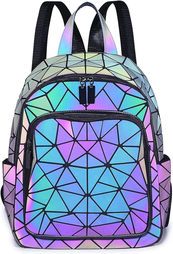 SIYUE Luminous Geometric Backpacks Women Purses and Handbags Holographic Reflective Bags Iridescent Backpack A1