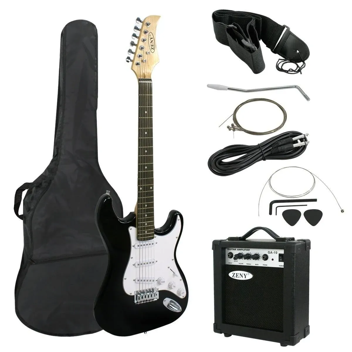 Zeny Beginners 39" Full Size Electric Guitar with Amp, Case and Accessoriese, Black