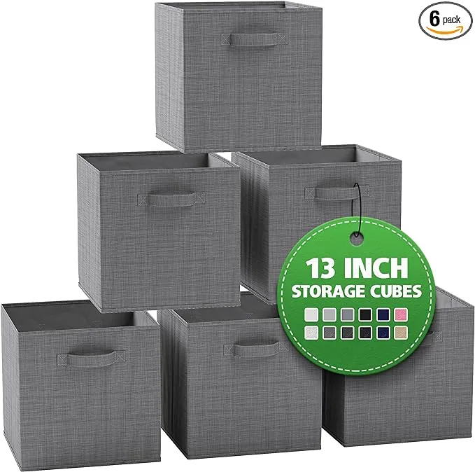 NEATERIZE 13x13x13 Large Storage Cubes - Set of 6 Storage Bins | Features Dual Handles | Cube Bins