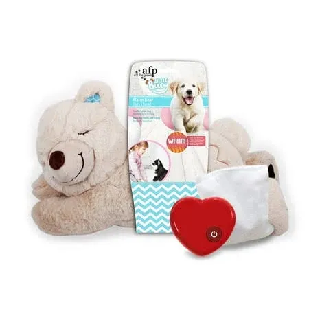 ALL FOR PAWS Puppy Soothing Toy Dog Heartbeat Toy Stuffed Animal Warm Bear Comfort Toys Dog Sleep Aid Plush Toy for Crate Training