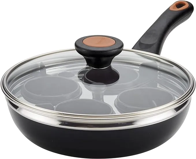 Farberware 10654 Glide Copper Ceramic Nonstick Covered Egg Poacher; 8 in. - Black