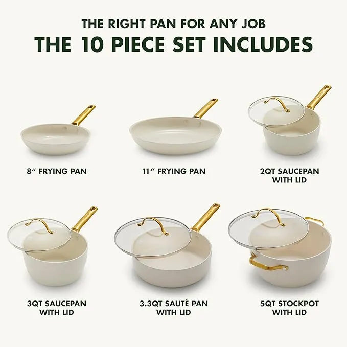 GreenPan Reserve Healthy Ceramic Nonstick 10 Piece Cookware Set, Cream