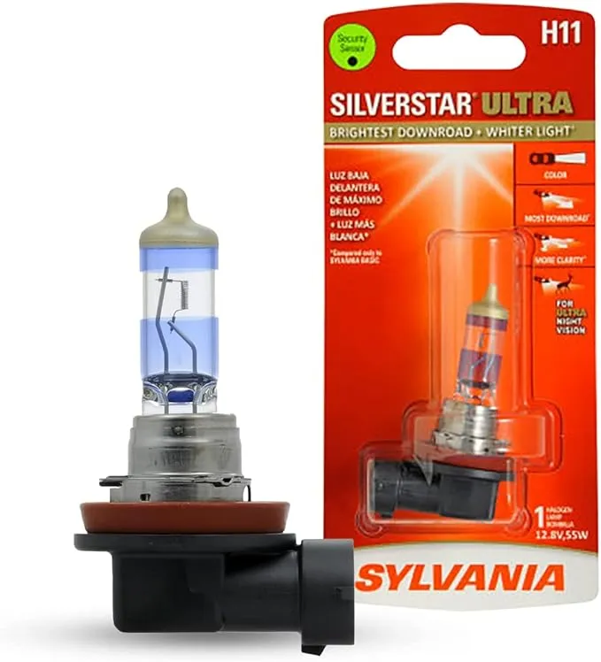 SYLVANIA - H11 SilverStar Ultra - High Performance Halogen Headlight Bulb, High Beam, Low Beam and Fog Replacement Bulb, Brightest Downroad with Whiter Light, Tri-Band Technology (Contains 1 Bulb)