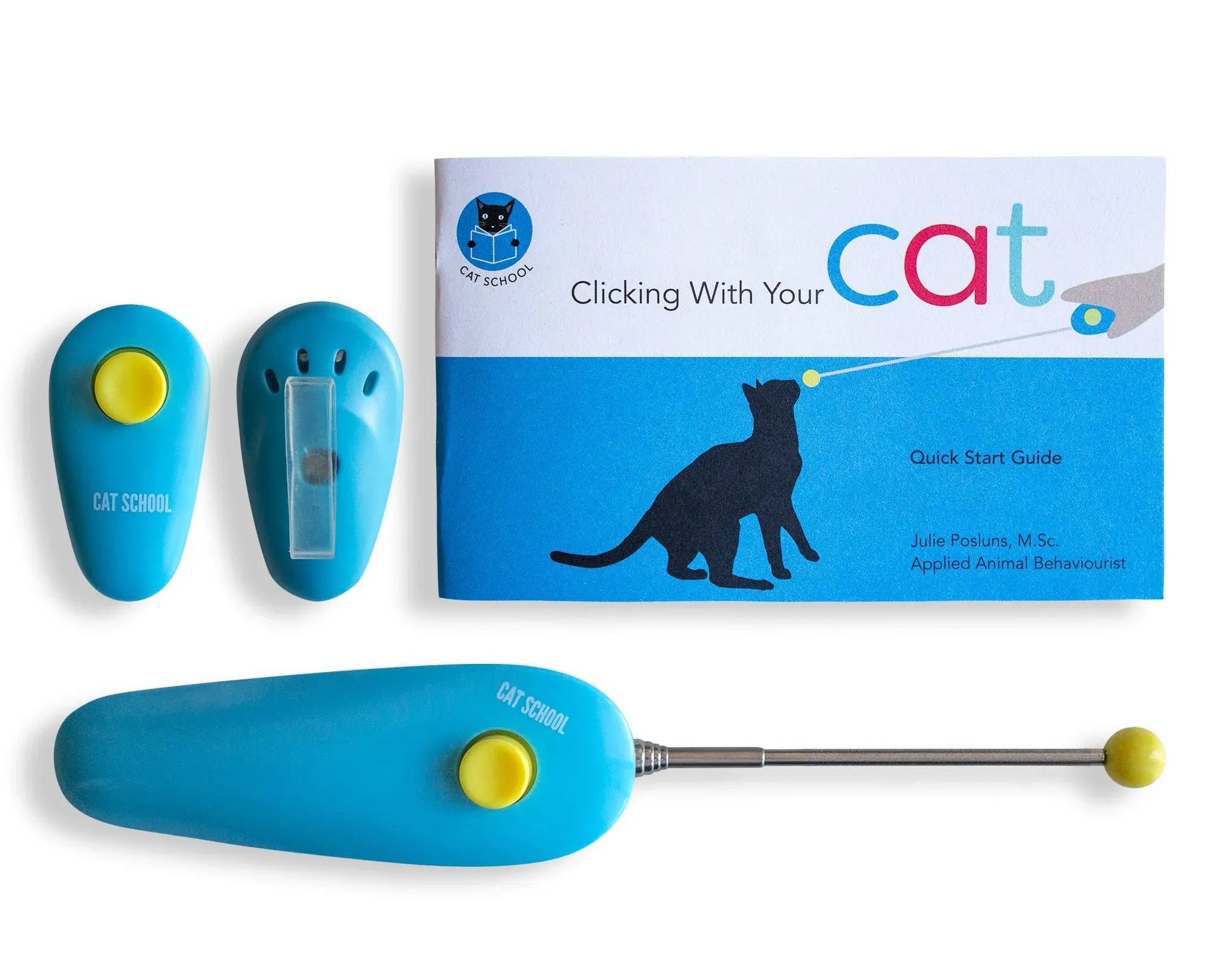 Cat School Clicker Training Kit - 1 Cat Training Clicker, 1 Target Stick, 1 Step-by-Step Instruction Booklet - Clicker Tools for Cat Training, Fist