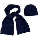 Polo Ralph Lauren Lamb&#x27;s Wool Blend Scarf &amp; Beanie Hat Set - Blue w/ Red Pony