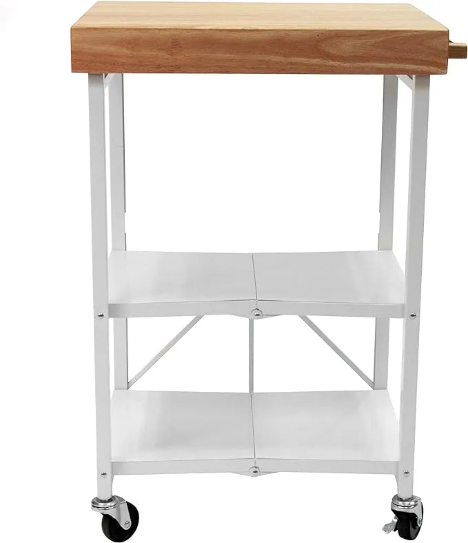 Origami Foldable Storage Cart, Rolling Kitchen Island Storage with Wheels, White