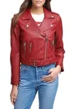 Levi Women's Faux Leather Belted Moto Jacket - Deep Red - XL