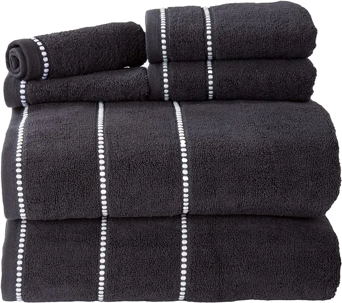 Bedford Home Quick Dry 100% Cotton Zero Twist Hotel & Spa Quality, Soft, Lightweight, Highly Absorbent Towels and Washcloths for Bathroom, Shower Ideal for Everyday Use - 6 Piece Towel Set (Black)