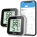 Govee Temperature Humidity Monitor 2-Pack, Indoor Room Thermometer Hygrometer with App Alert, Mini Bluetooth Digital Thermometer Humidity Sensor with Data Storage for Home Greenhouse Cellar