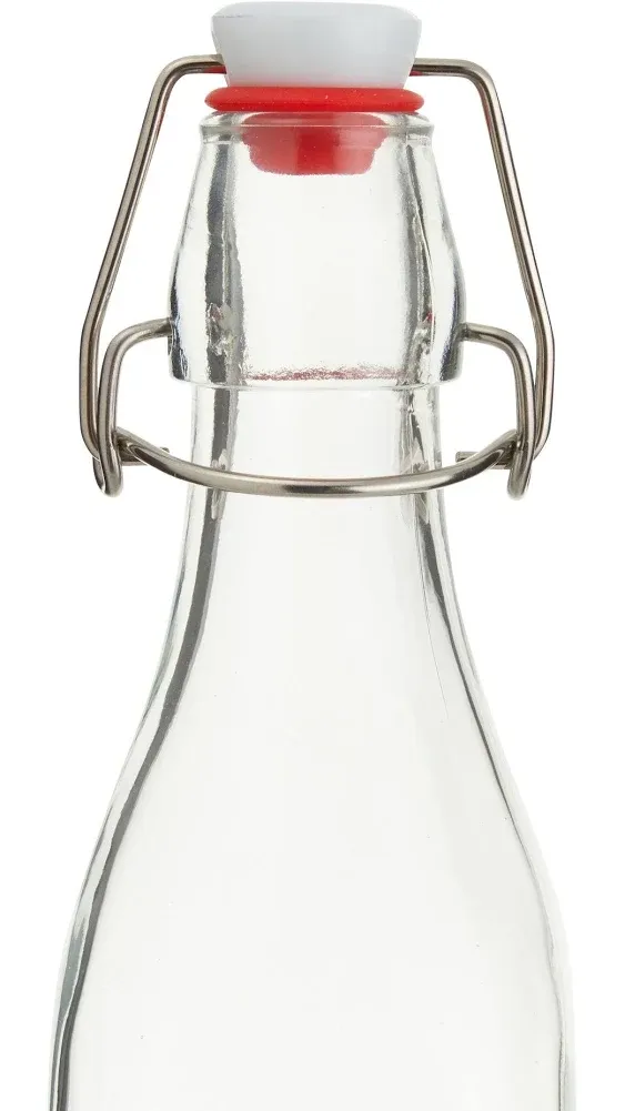 Juvale 6 Pack 16 oz Glass Bottles with Swing Top Lids and Square Base, Includes Brush and Funnel for Homemade Brewing