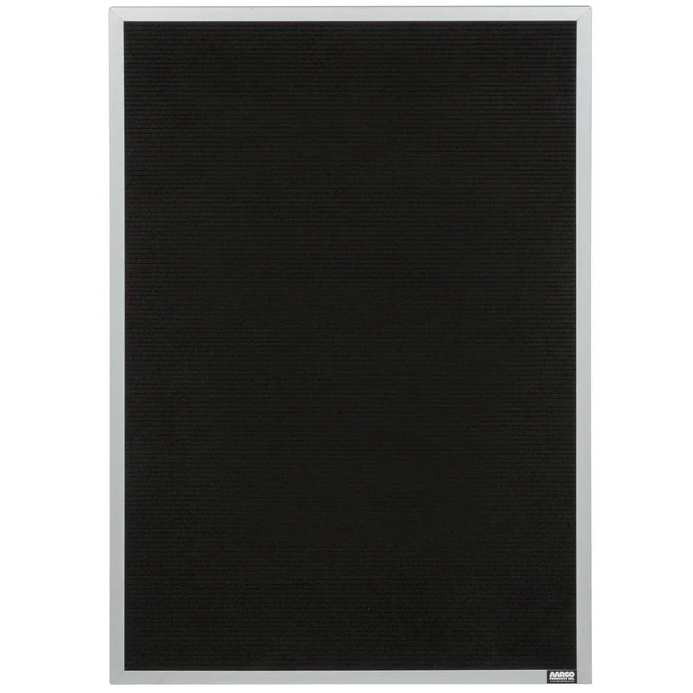 Message Center Board, 24in.W x 36in.H, open face, black felt panel, aluminum frame, includes (1) set of 3/4in. Helvetica letters and assortment tray