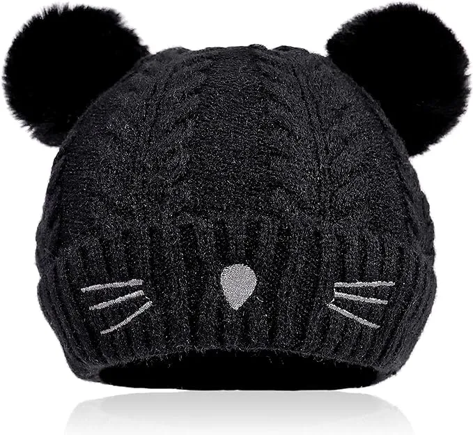 Bienvenu Baby Toddler Infant Boy Girl Winter Beanie Hat, Cat Embroidered Pom Kni