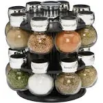 Kamenstein 16 Jar Ellington Revolving Countertop Spice Rack with Lift & Pour Caps and Spices Included, FREE Spice Refills for 5 Years: Black and Chrome