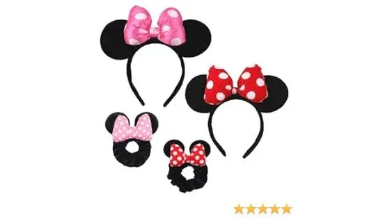 4 Set Shiny Mouse Ears Headband and Sequin Velvet Bow Scrunchies - 4set Hair Accessories for Women Carnival Birthday Party