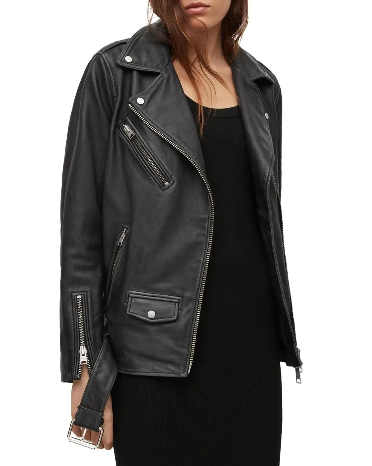 Shop Allsaints Billie Leather Biker Jacket In Black