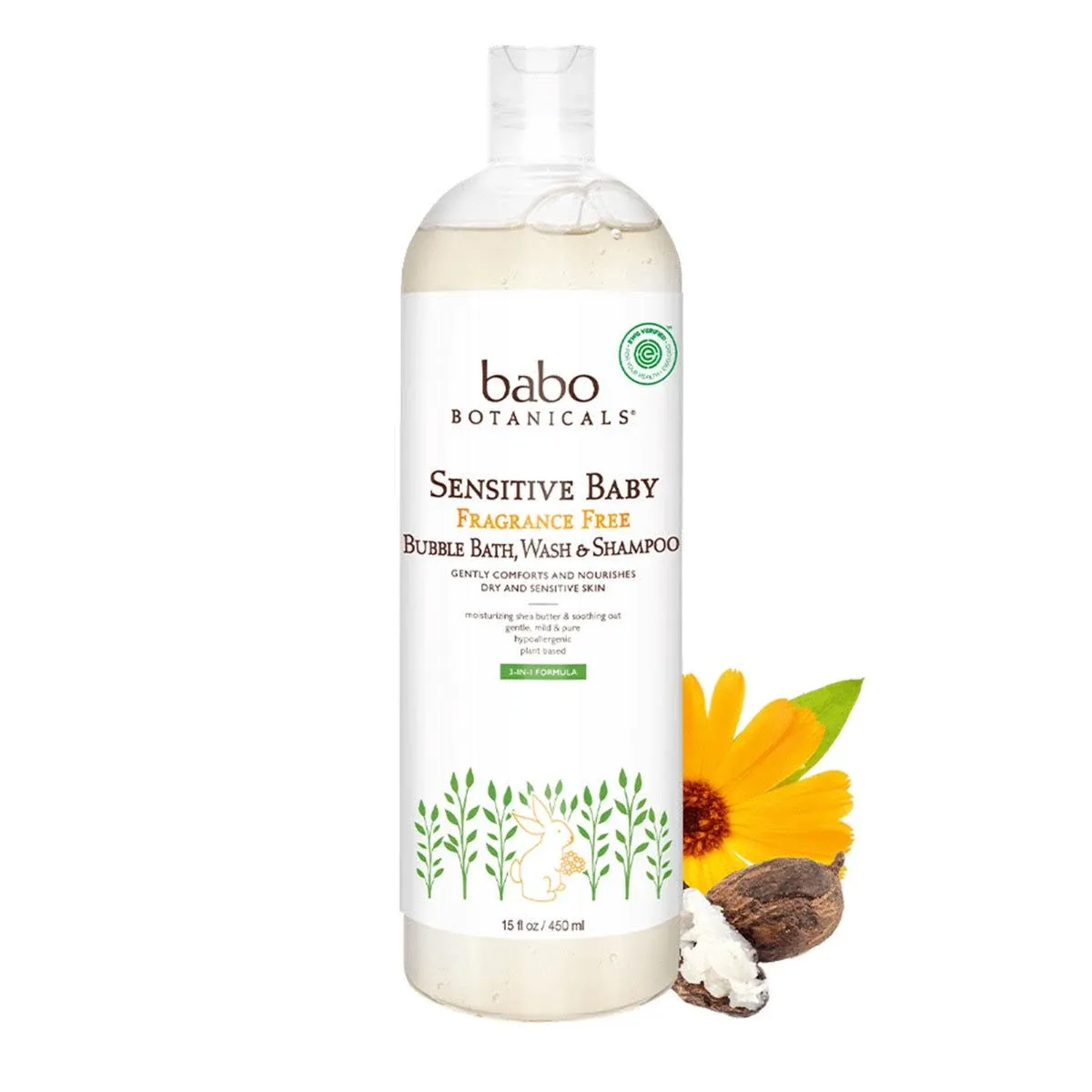 Babo Botanicals Sensitive Baby Bubble Bath Wash & Shampoo Fragrance Free 15 fl oz