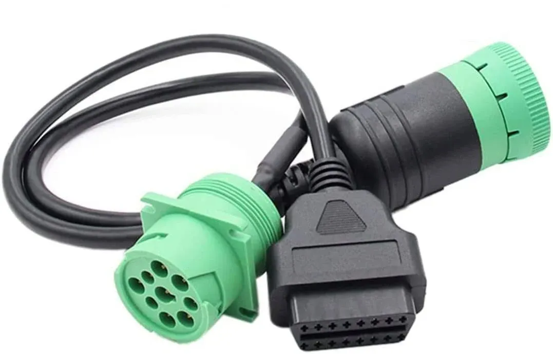 LEIMO 9 Pin to OBD2 Interface Truck Y-j1939 obd2 Cable Adapter OBDII Y Splitter Truck GPS 16Pin Male to Female J1939 Diagnostic Scanner Cable Adapter Green Deutsch Connector