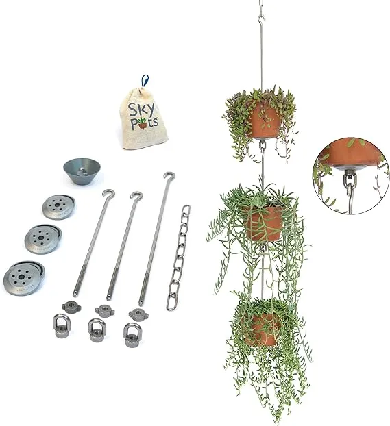 SkyPots - Three (3) Pot Hangers for Plants + Accessories - Connectable Hanging Planter Kits - Pots Not Included - Three Pack