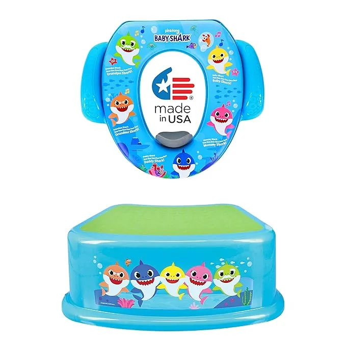 Pinkfong Baby Shark 2 Piece Essential Potty Training Set - Soft Cushion, Baby Potty Training, Safe, Easy to Clean, Step StoolPinkfong Baby Shark 2 Piece Essential Potty Training Set…