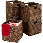 Best Choice Products 10.5x10.5in Hyacinth Storage Baskets, Set of 5 Multipurpose Collapsible Organizers - Brown