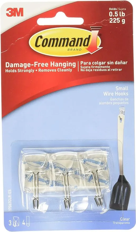 Command Small Clear Wire Hooks with Clear Strips, 3 ea (2 Pack)