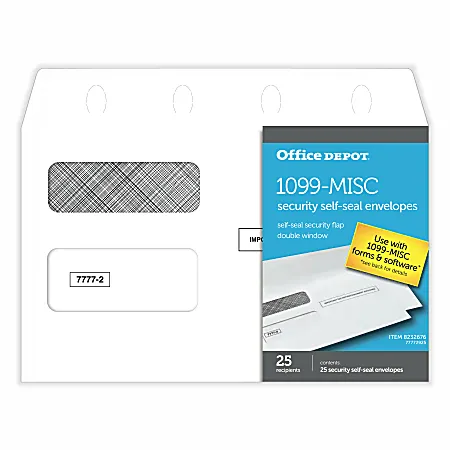 Office Depot 1099-MISC Double-Window 25 Recipient Security Self-Seal Envelopes