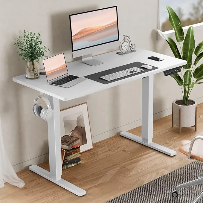 SMUG Electric Standing Desk with Memory Preset, Ergonomic Height Adjustable Table with T-Shaped Metal Bracket Modern Computer Workstations for Home Office, 4024, White