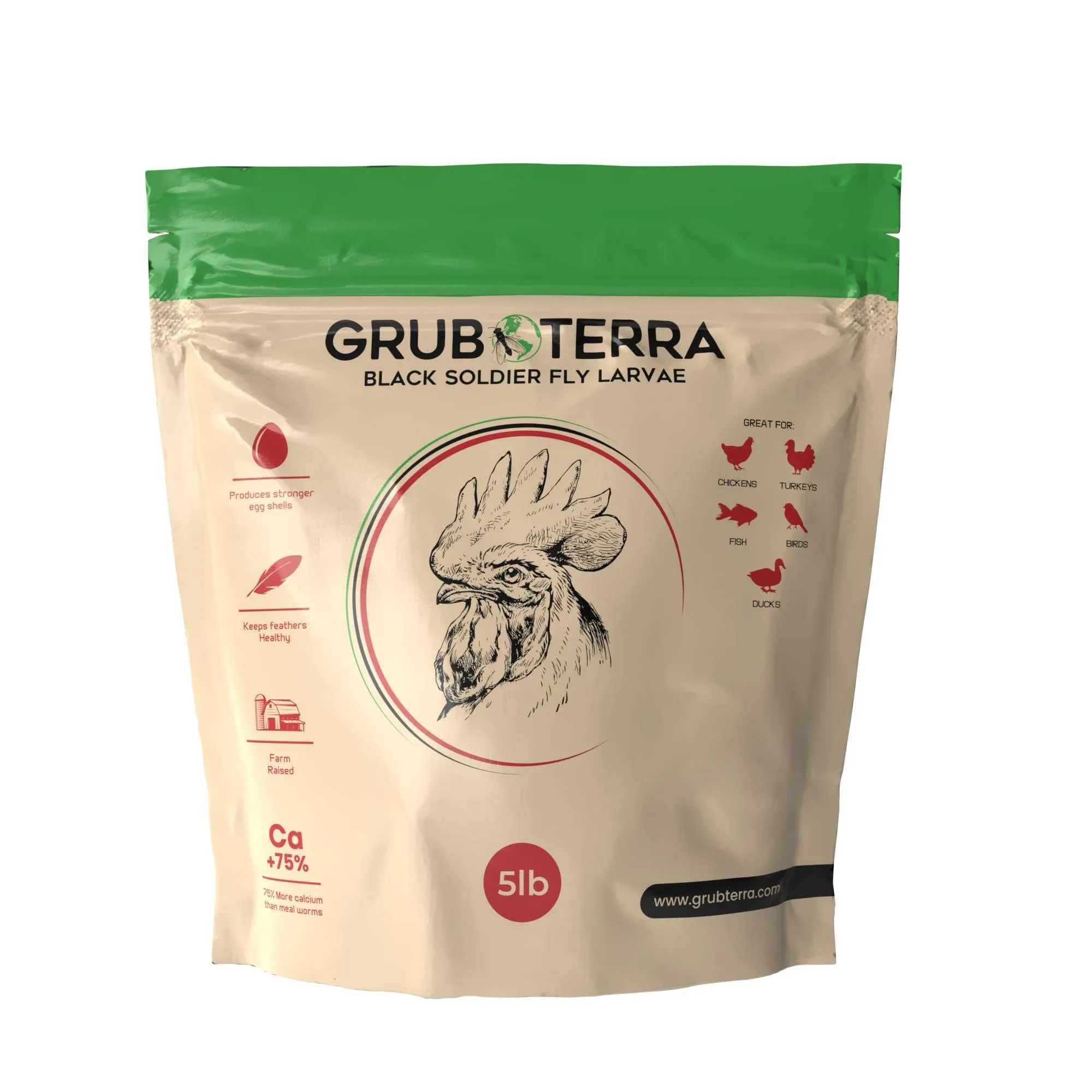 GrubTerra Dried Black Soldier Fly Larvae, Non-GMO Healthy Chicken Treats for Chicken, Ducks, Turkeys and Other Wild Birds with 75x More Calcium Than Dried Mealworms. (5lb)