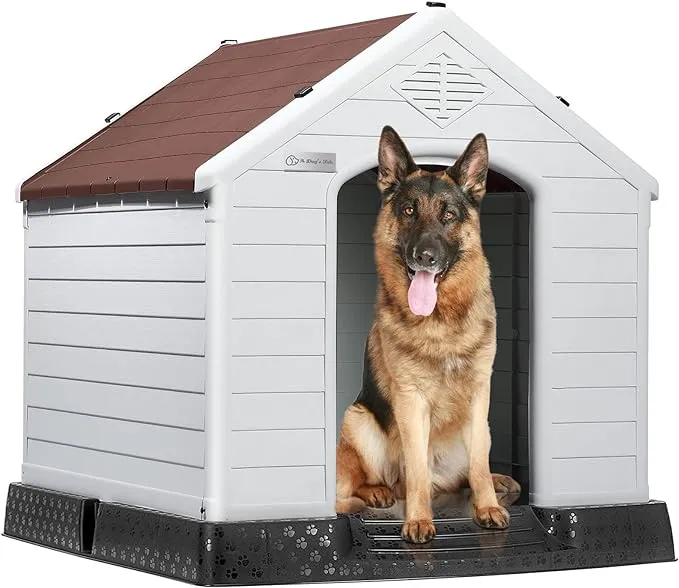 LEMBERI Durable Waterproof Plastic Dog House for Small to Large Sized Dogs, Indoor Outdoor Doghouse Insulated Puppy Shelter with Elevated Floor, Easy to Assemble (Blue, 42''L*38''W*39''H)