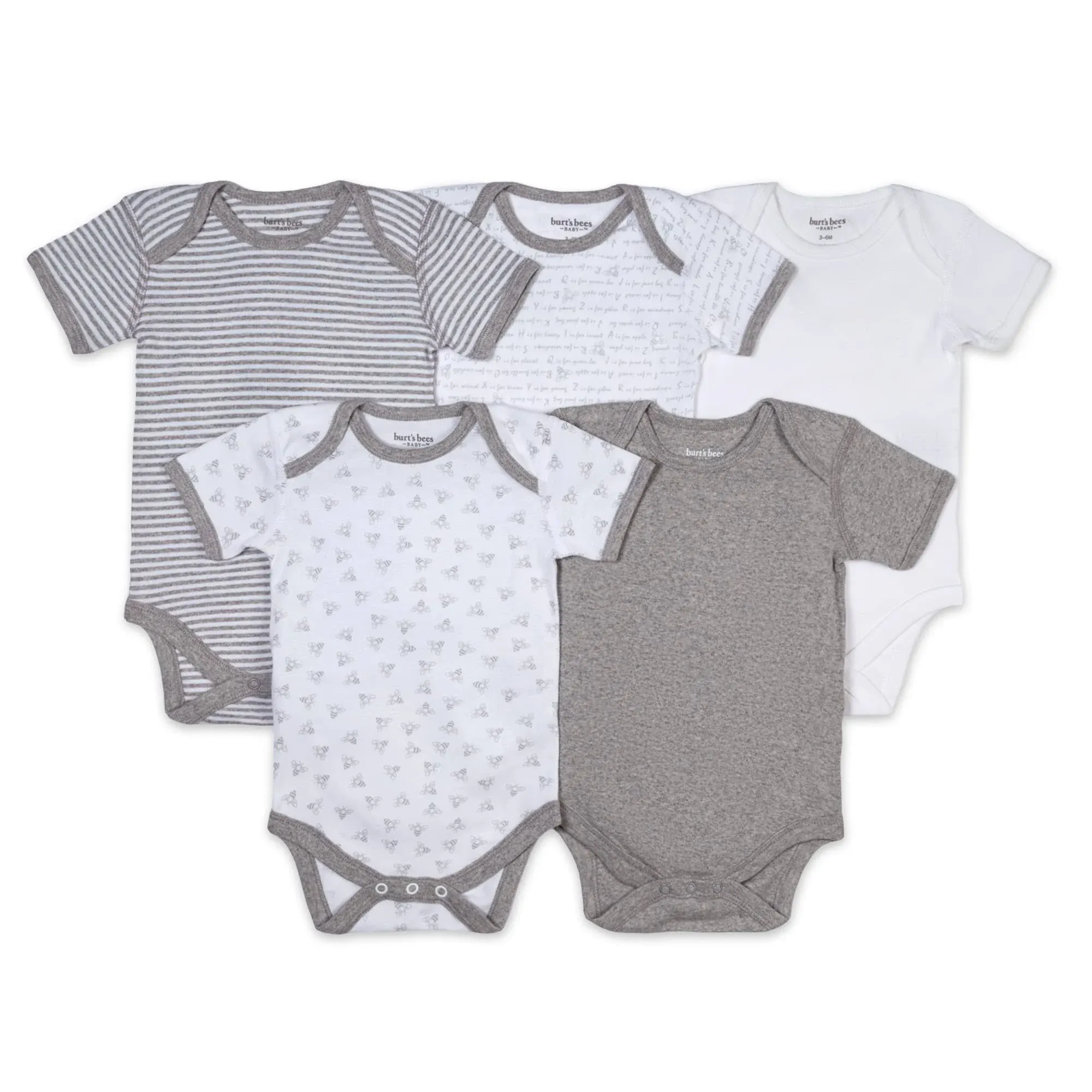 Bee Essentials Organic Short Sleeve Baby Bodysuits 5 Pack