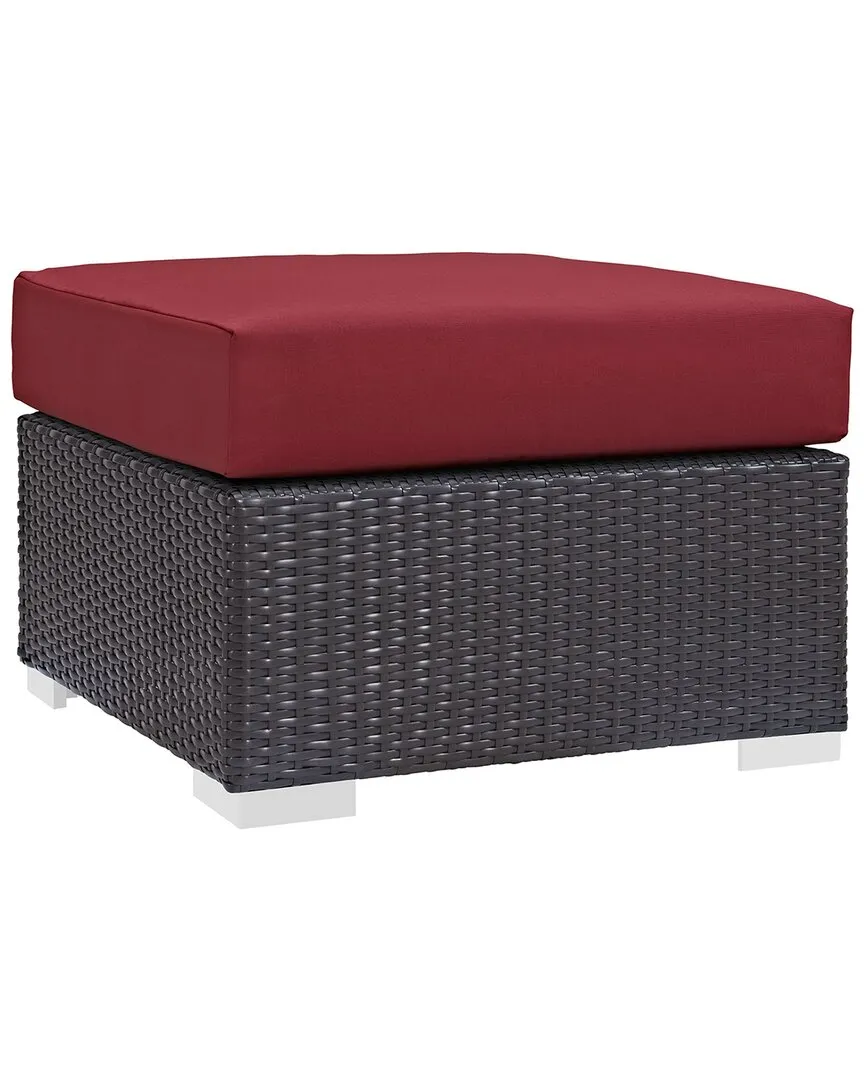 Outdoor Convene Outdoor Patio Fabric Square Ottoman In Espresso Red