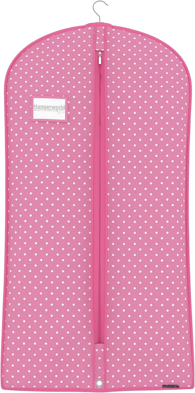 HANGERWORLD 45" Breathable Zipped Polka Suit Clothes Garment Cover Bag, Pink & White