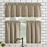 No. 918 Martine Microfiber Semi-Sheer Rod Pocket Kitchen Curtain Valance and Tiers Set - Taupe - 54" x 45"