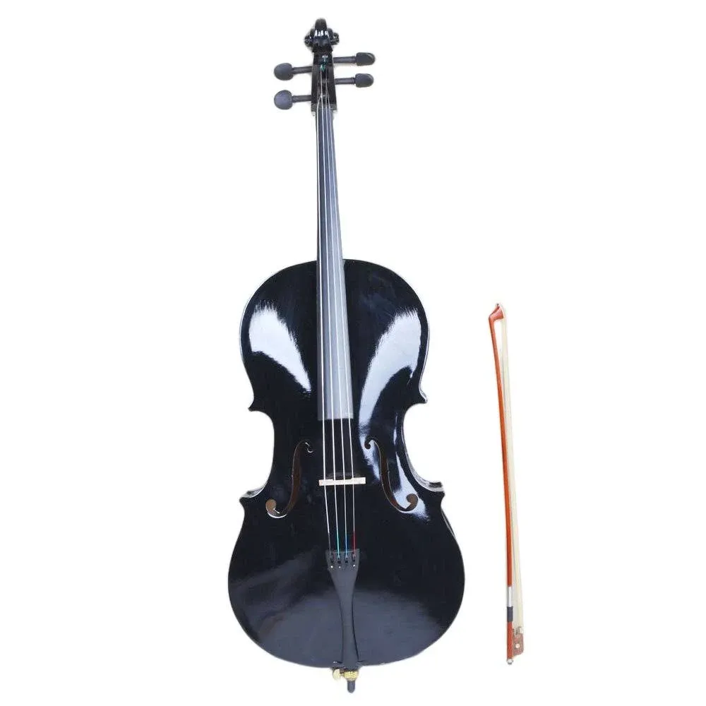 4/4 Acoustic Cello with Case,Bow,Rosin (Black)