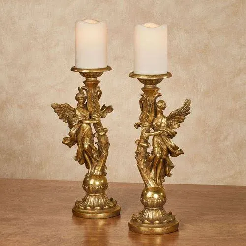 Glorieux Angels Aged Gold Candleholder Candleholders Set of Two Victorian