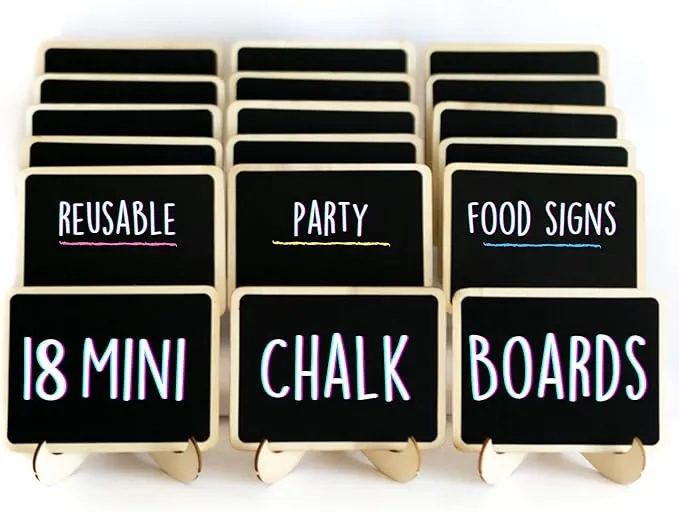 18 Mini Chalkboard Signs for Food - Best Party Food Labels for Buffet Table - Small Chalkboard Signs for Tables - Food Labels for Party - Cheese