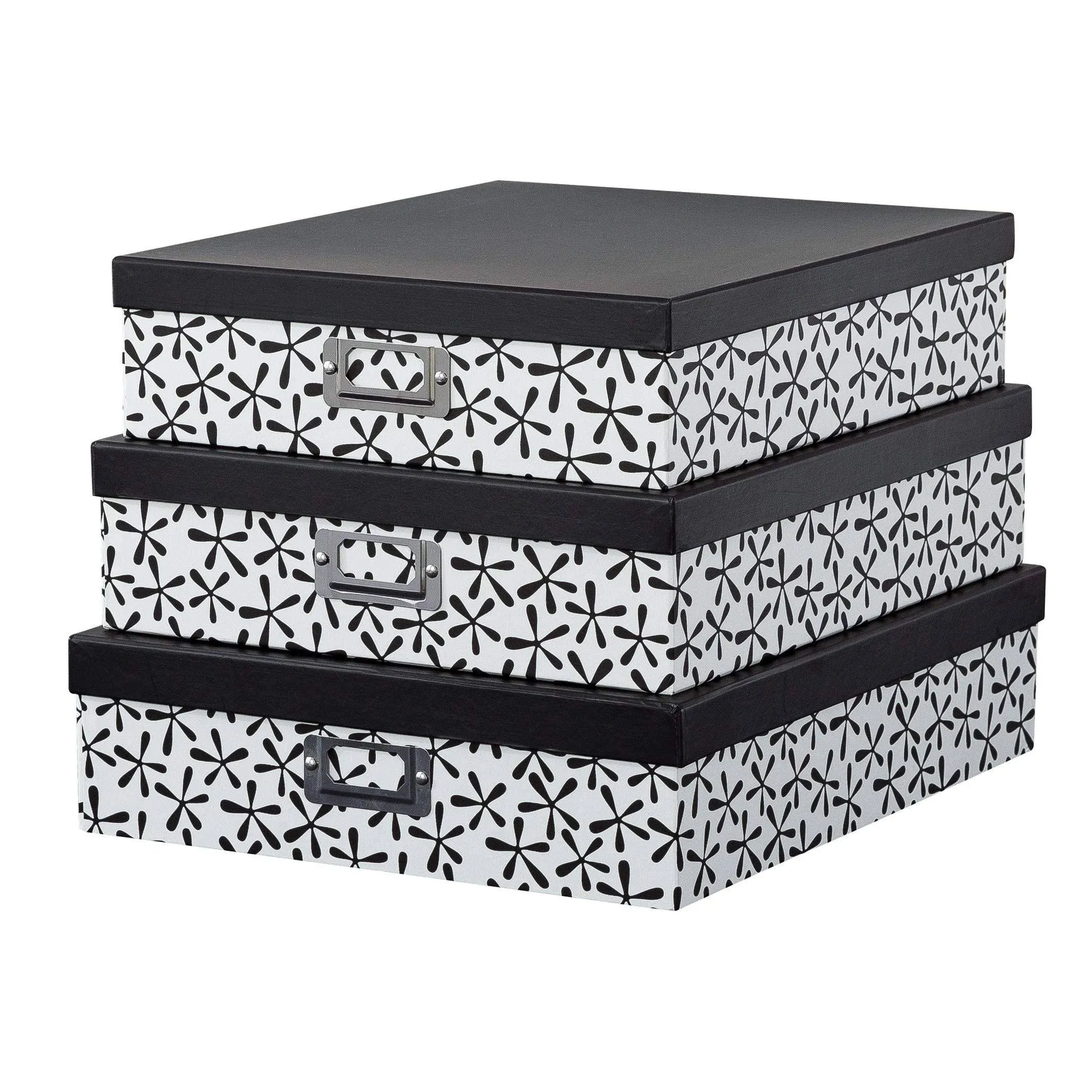 Soul & Lane Decorative Cardboard Storage Boxes With Lids for Home Décor - Set of 3: Nesting Floral Black and White Photo Storage Box, Document Box, Scrapbook Paper Storage, Memory Box For Keepsakes