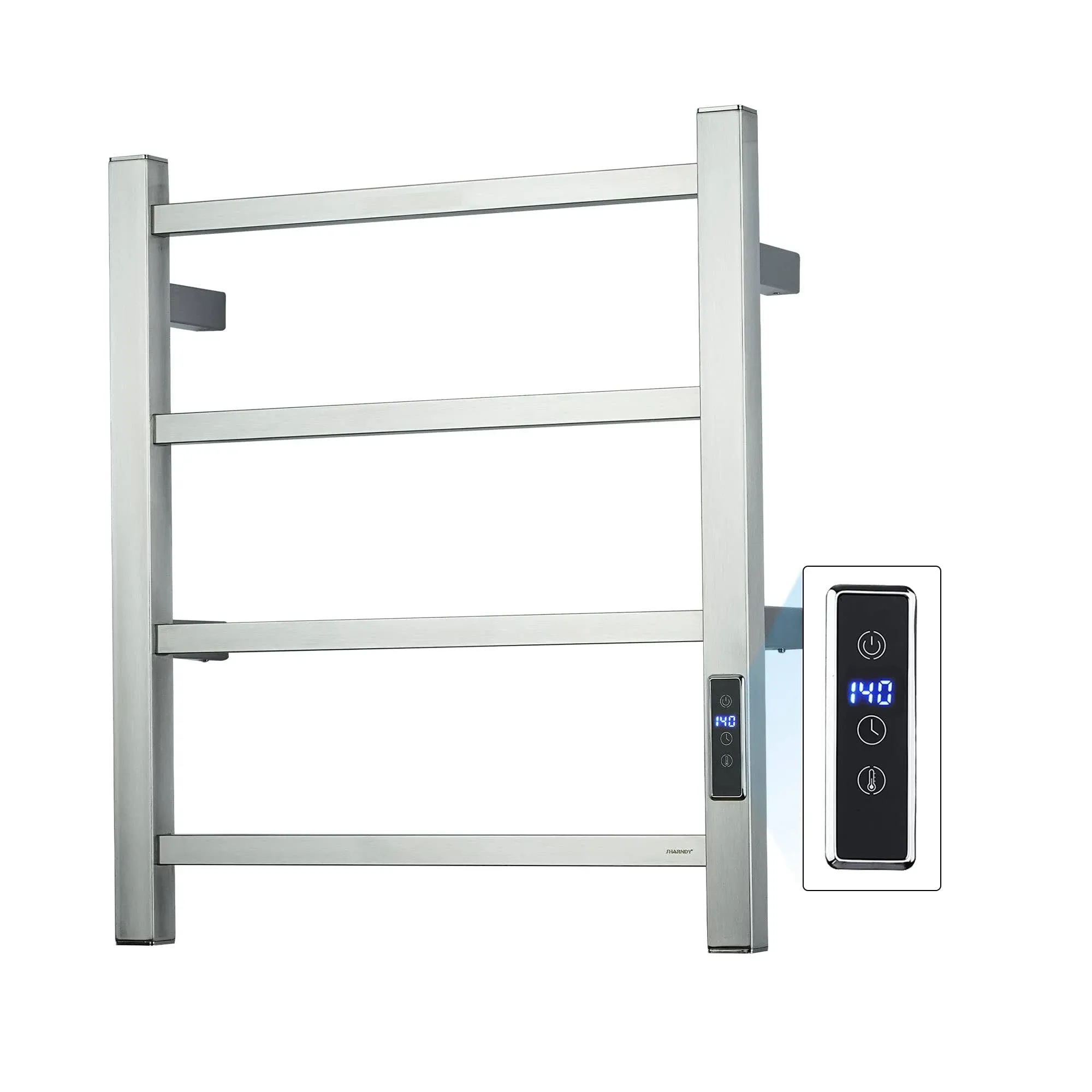 Towel Warmer with Built-in Timer ETW13-2A for Bathroom Wall Mounted Bath Towel Heater Plug-in Electric Heated Towel Rack Brushed