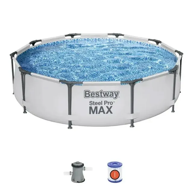 Bestway 10 Feet x 30 Inches Steel Pro Frame Round Above Ground Swimming Pool Set