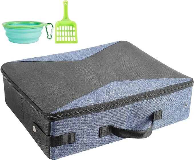 Petsfit Upgrade Travel Portable Cat Litter Box for Medium Cats & Kitties,Leak-Proof, Lightweight, Foldable (Black（with lid）, 17" Lx13 Wx12.5 H)